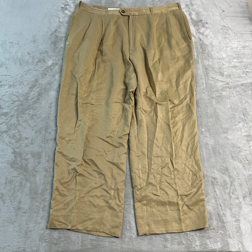 Barry Bricken Mens Silk Linen Pleated Trousers Tan Khaki Dress Pants 40 (38x28)